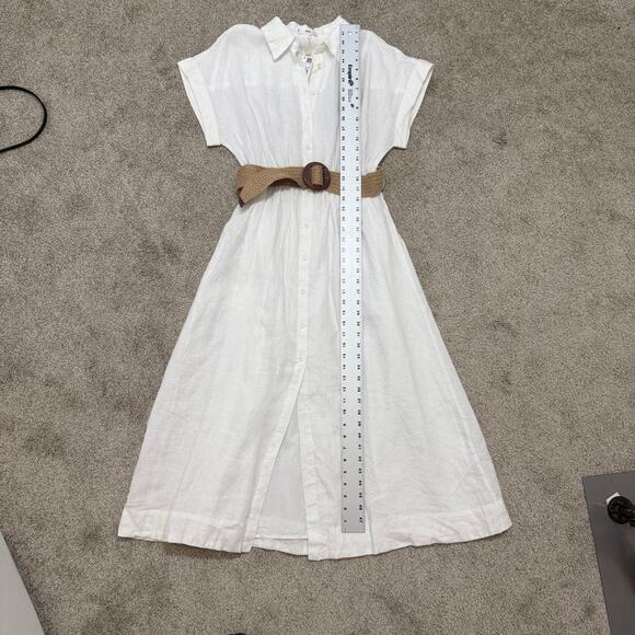 MNG medium Laia linen cap sleeve belted shirt midi dress D1 3066 - Picture 5 of 14